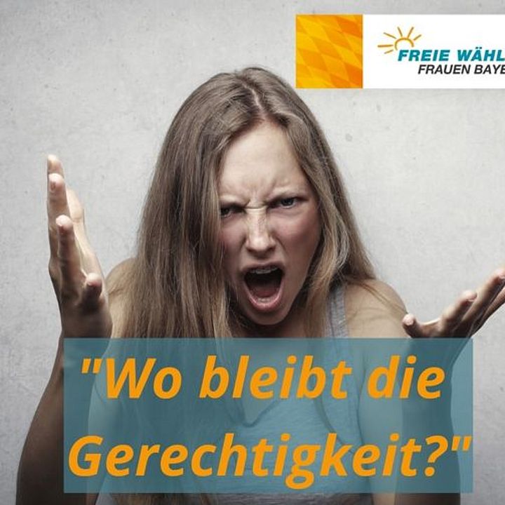 Eine Frau die den Mund öffnet, als würde sie laut schreien. Die Handflächen nach oben gezeigt. Darunter steht: Wo bleibt die Gerechtigkeit? 